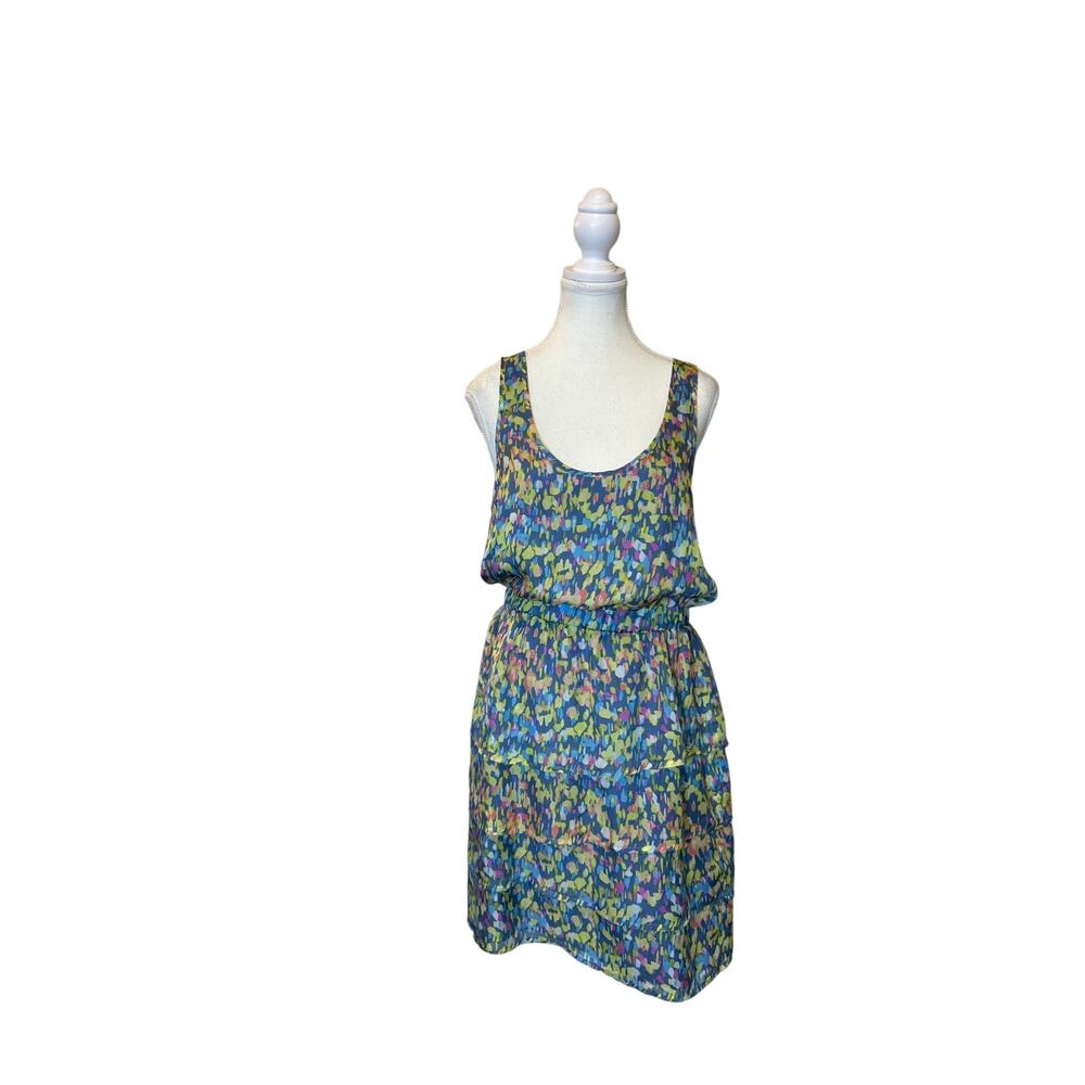Jack & Ginger | 100% Silk Blue Watercolor Tiered Dress | Medium